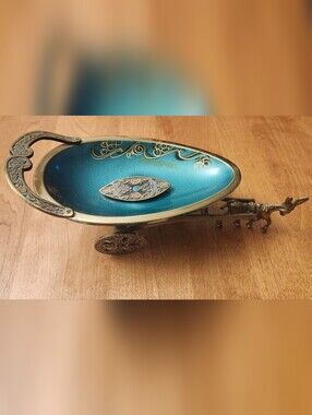Vintage Brass/Bronze Jerusalem Donkey Pulling Cart Trinket Candy Dish